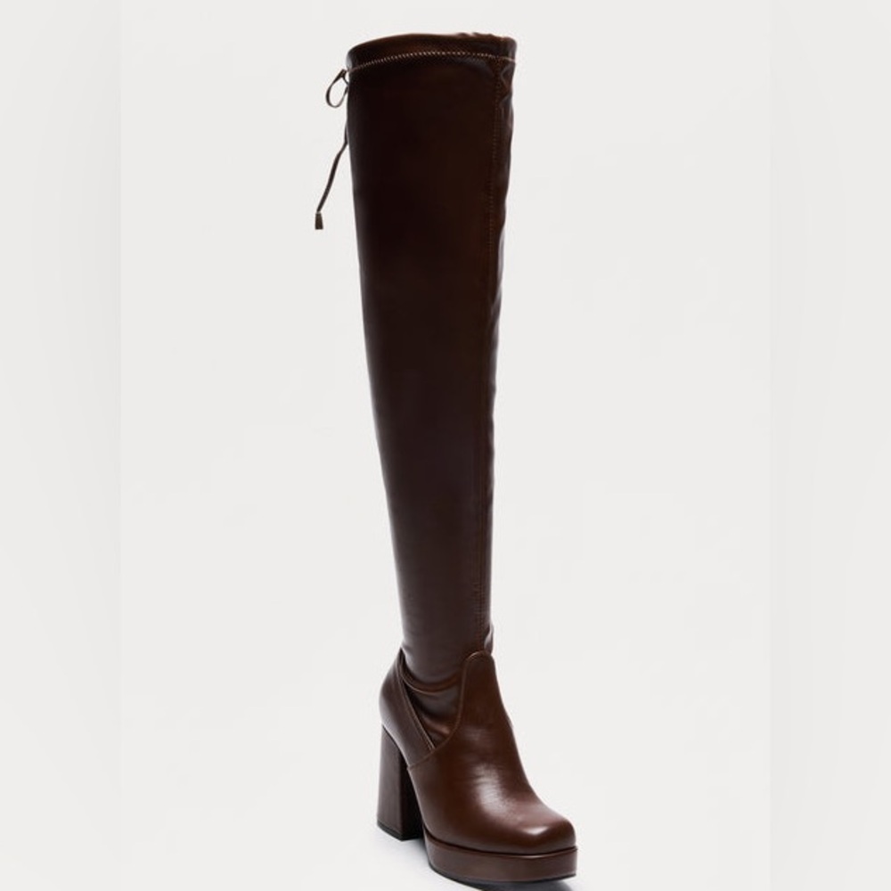 New Fashion Nova Faux Leather Elegant Brown Over-the-Knee Block Heel Boots 6.5